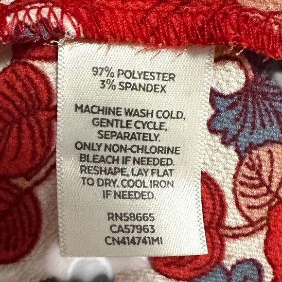 Caslon Red Floral Boho Blouse Size M Long Sleeve Split Neck Peasant Top Artsy - Picture 6 of 9